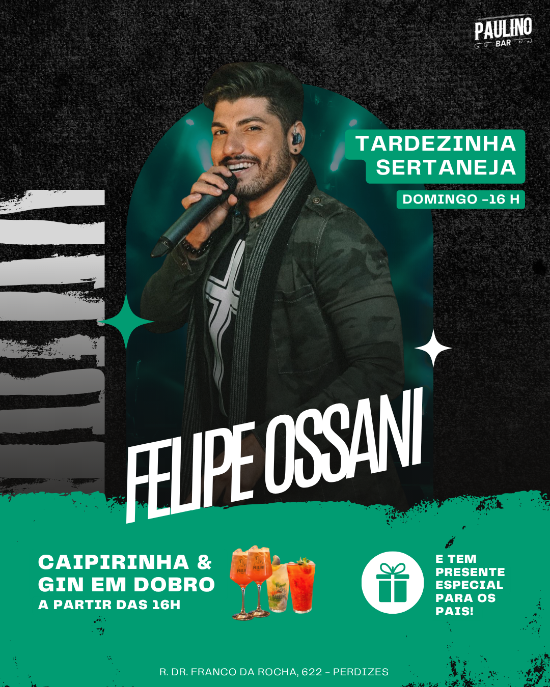 Cartaz da Tardezinha Sertaneja com Felipe Ossani, domingo às 16h
