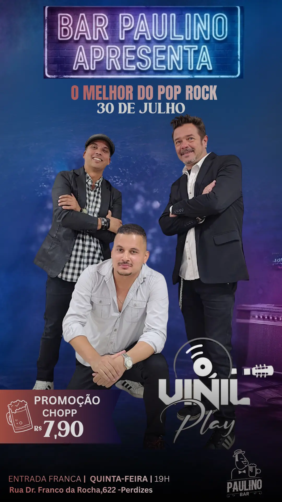 Cartaz do Vinil Play, o melhor do pop rock, quinta às 19h